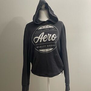 Aeropostale Men's Charcoal Gray Y2K Pullover Hoodie Size Medium